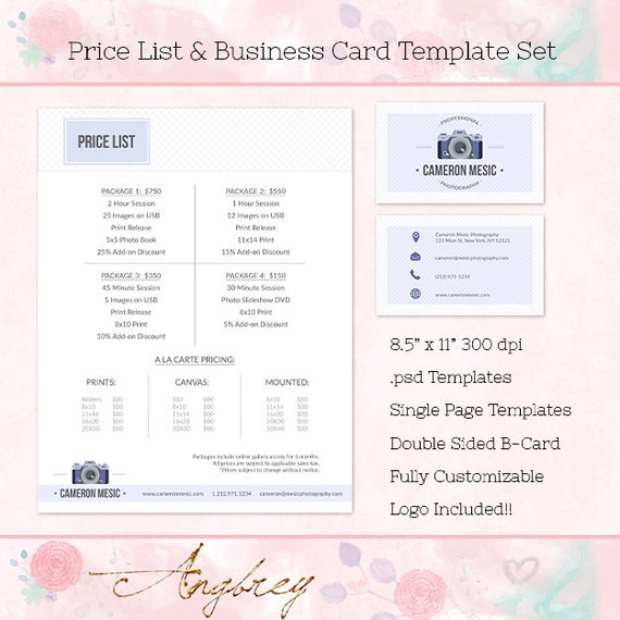 Price List Business Card Templates For Graphers