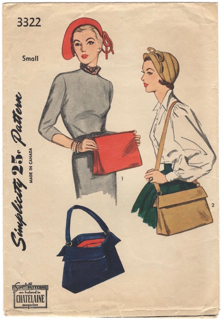 1950s Sally Victor hat and bag pattern, Simplicity 3322