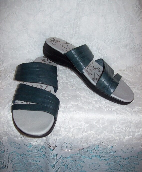 green leather slides