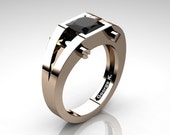Modern 14K Rose Gold 1.25 Ct Princess Black Diamond Ring R394-14KRGBD