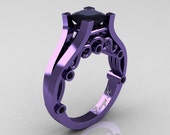 George K Classic 14K Violet Gold 1.25 Ct Princess Black Diamond Engagement Ring R361-14KVGBD