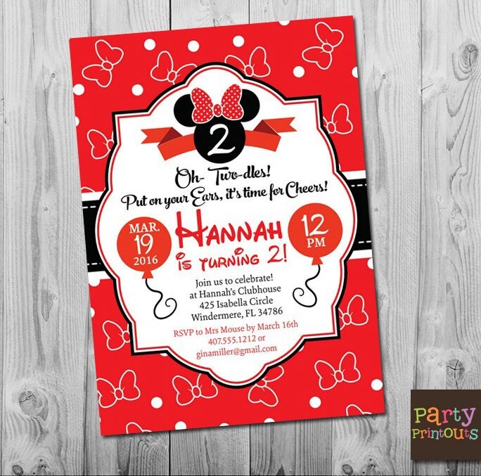 Minnie Mouse 2nd Birthday Invitation Girl Minnie Mouse Second