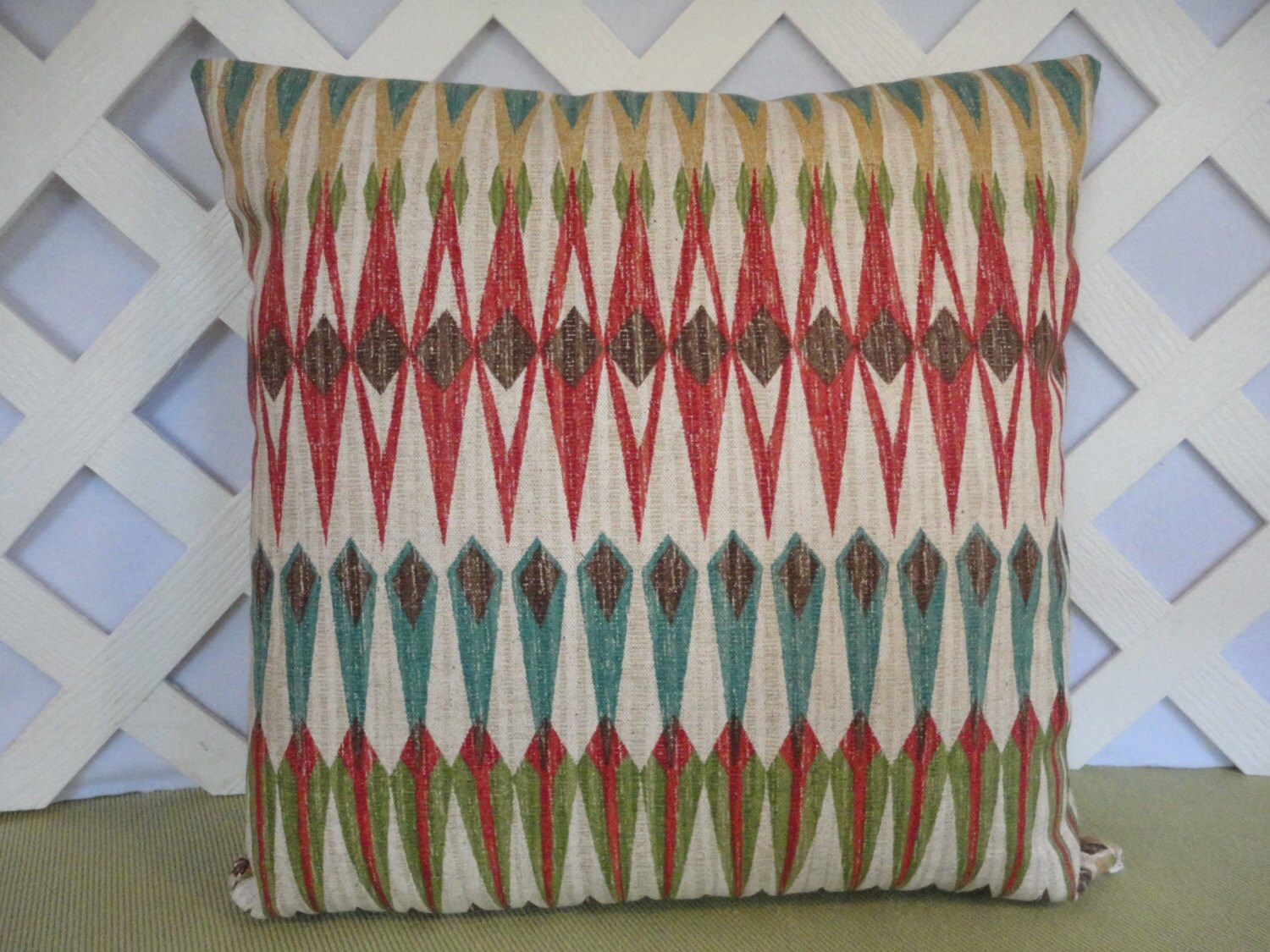 Tribal Pillow Cover / Geometric Pillow / Teal Burgundy Green