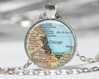 Chicago Necklace Map Jewelry Genealogy Necklace Home Necklace Chicago Jewelry Chicago Keychain Map Necklace