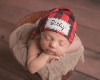 buffalo plaid baby hat - personalized newborn hat - trendy coming home outfit - photo prop - baby shower gift - baby personalized - name hat