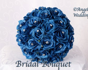 DANIELA BLUE Wedding Bouquet Package Bridal Bridesmaid Groom Boutonnieres Corsages Keepsake Bouquets Roses Silk Floral Custom Flowers