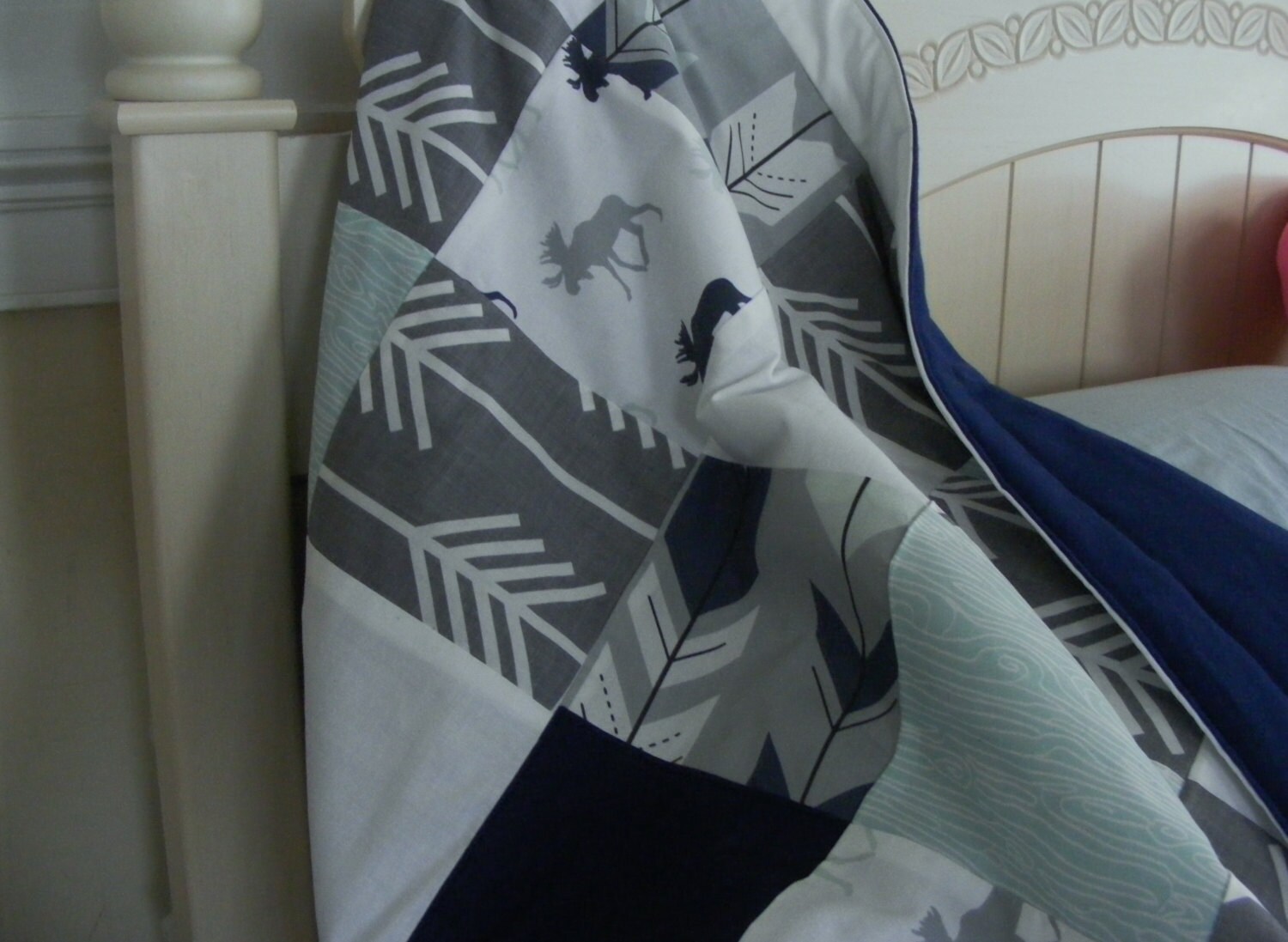 Baby Blanket Quilt Woodland Moose Baby Bedding Arrow Mint Grey