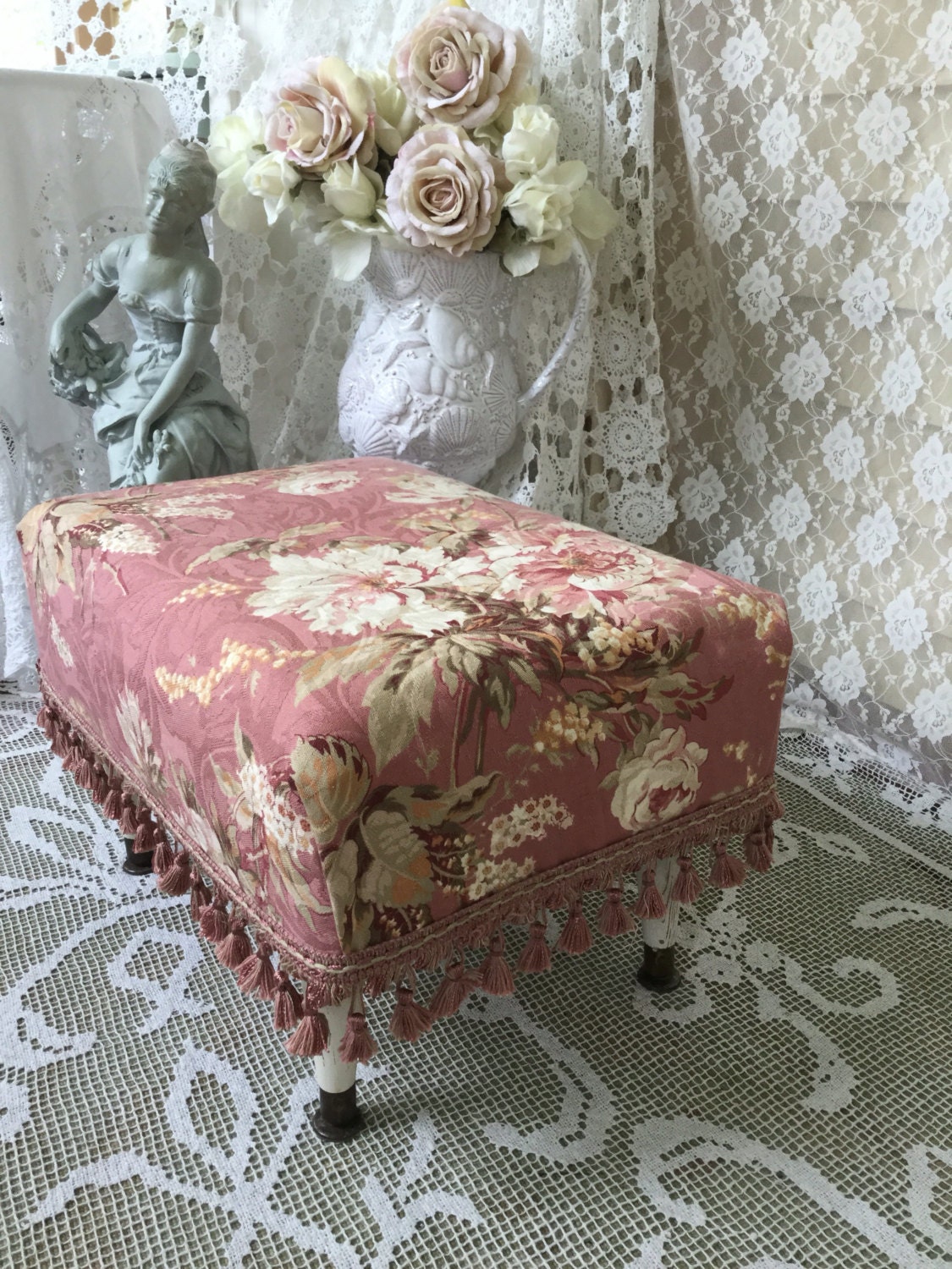 Shabby Pink Stool Ottoman footstool footrest pink vintage
