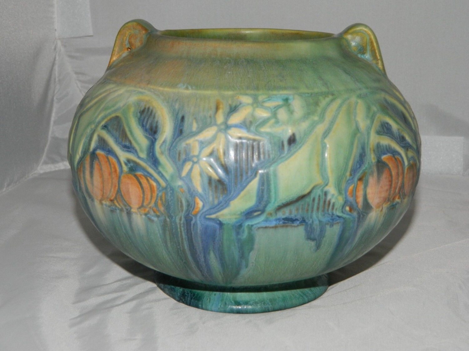 Rare Roseville Pottery Baneda 2355 Green Blue Pumpkin by holli802