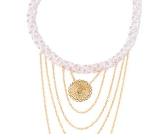 Collier de mariage blanc et doré