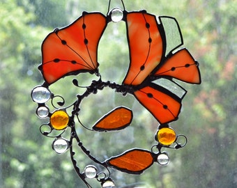 Ginkgo from Chicago. Orange, Yellow Stained Glass Suncatcher.