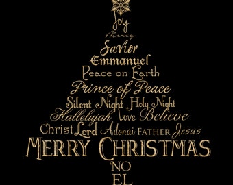 Christmas Tree Gold Glitter Word Art Christian Photographer Overlay for Photoshop PNG