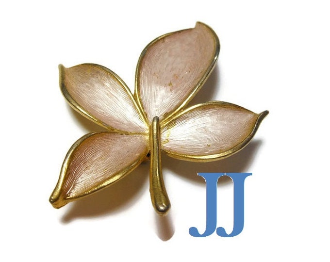 FREE SHIPPING JJ leaf brooch, Jonette Company, gold leaf pin, brushed silver enamel, signed figural pin