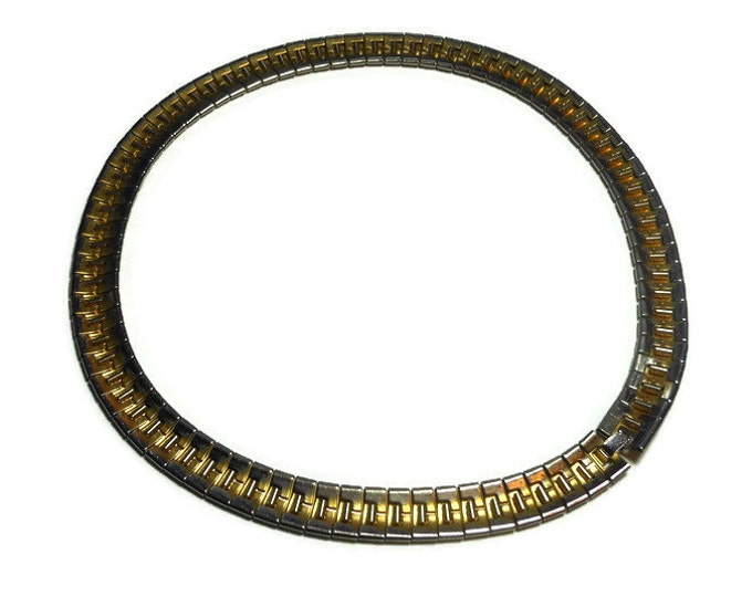 FREE SHIPPING Gold link choker necklace, alternating brushed gold and shingy gold plated links