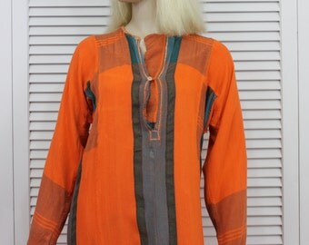 Vintage Hippie Caftan 1960s Orange Robe Lounge Wear