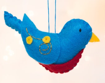 Felt Bluebird Ornament - Felt Bird Ornament