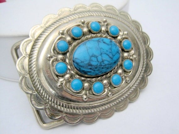 Turquoise Buckle Nickle Silver Bell Trading by VintagObsessions
