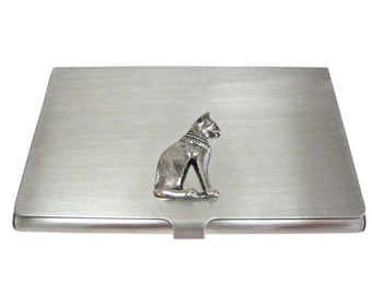 Silver Toned Egyption Cat Business Card Holder