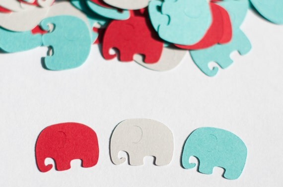 Elephant Confetti - Red, Aqua and Light Gray - Baby Shower Decoration - Table Sprinkles Il_570xn