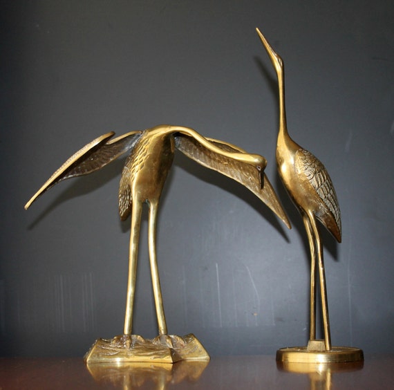 Vintage Brass Figurines Brass Crane Statue by NotMadeInChinaFinds