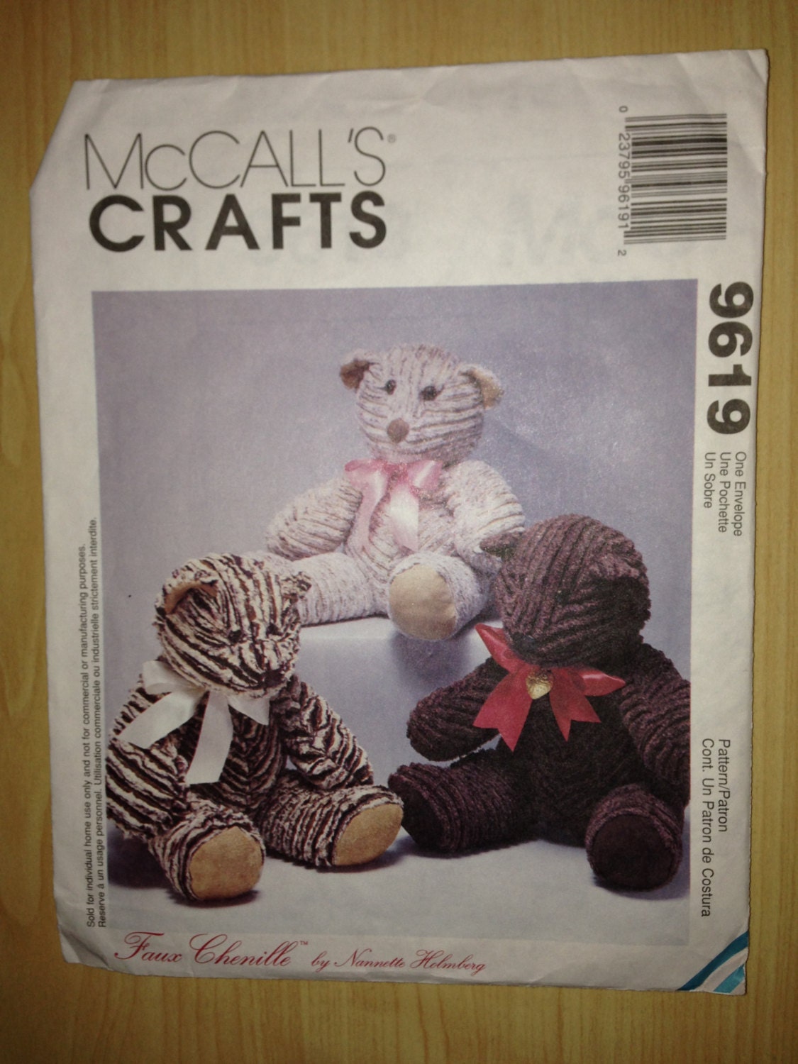 McCalls Crafts Sewing Pattern 9619 Teddy Bear