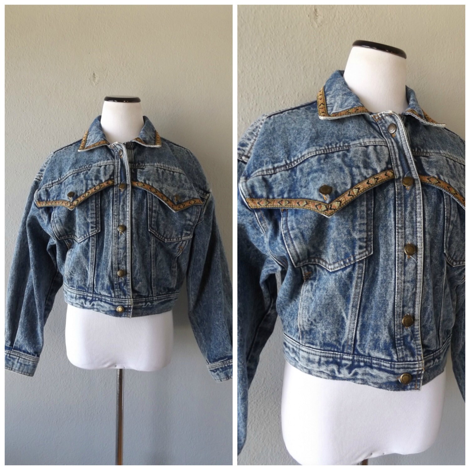 acid wash denim jacket vintage 80s cropped blue jean coat