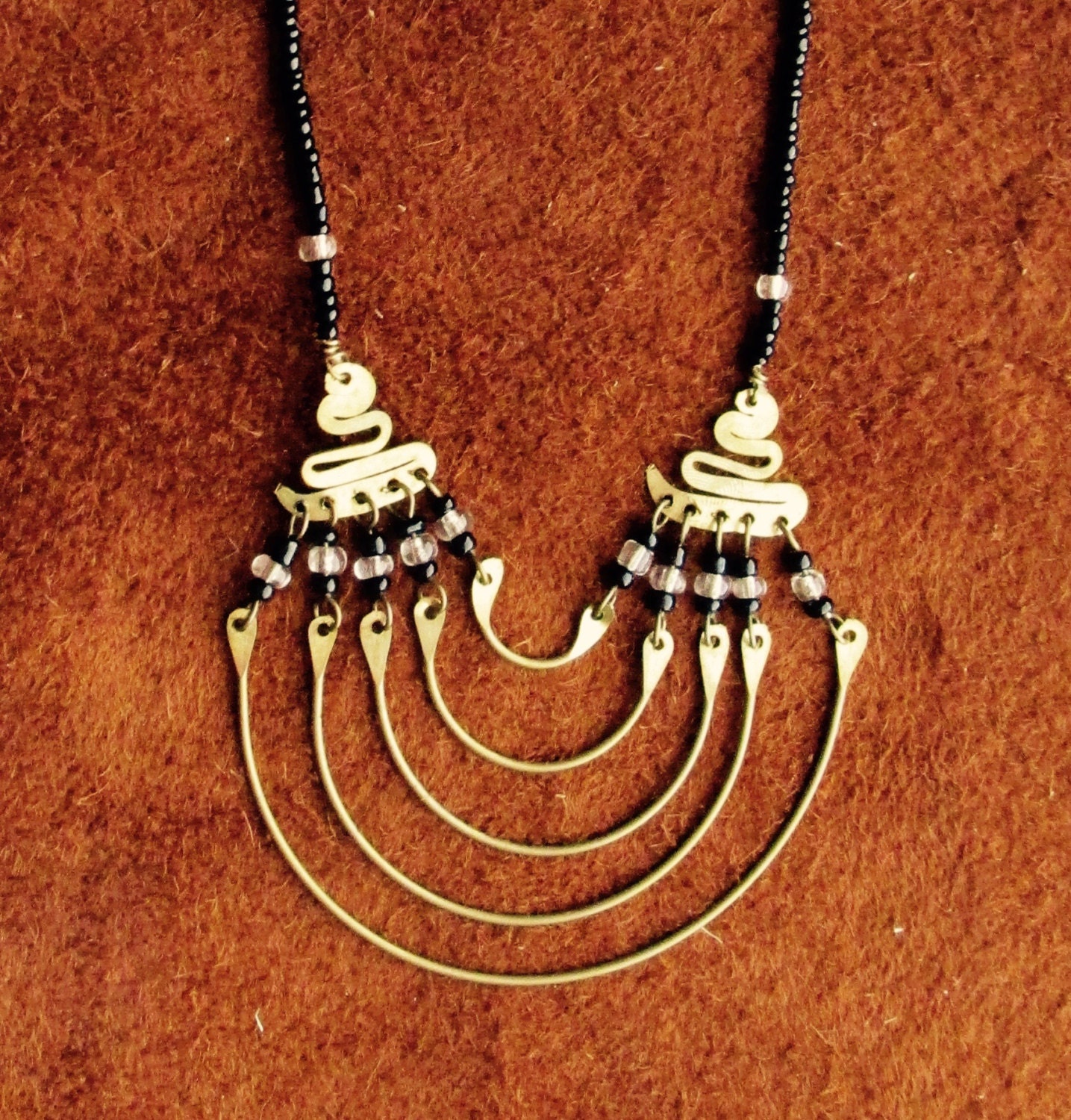 Kenyan Beaded Brass Necklace Boho Necklace Tribal Necklace