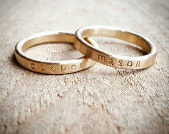 Personalized Hammered Stacking Name Ring in 14K Gold or Sterling Silver