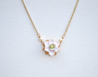 Delicate White Magnolia Necklace. Bradley Delicate Necklace in White Magnolia .
