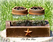Primitive Handcrafted Wooden Box With Jelly Jars and Rusty Lids-7 Color Choices