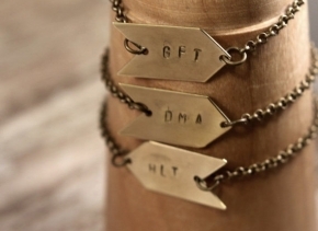 Initial Bracelet, Personalized, Custom Stamped, Gold Brass Arrow, Monogram, Bridesmaid, Initial Jewelry