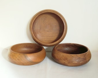 3 vintage wooden bowls, Bol en bois, Bowl, 1960, Café au lait, Rustic, Danish, Scandinave, Farm house, Retro kitchen