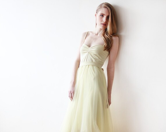 Pastel Yellow Ballerina Tulle Midi Dress 1106 by BLUSHFASHION