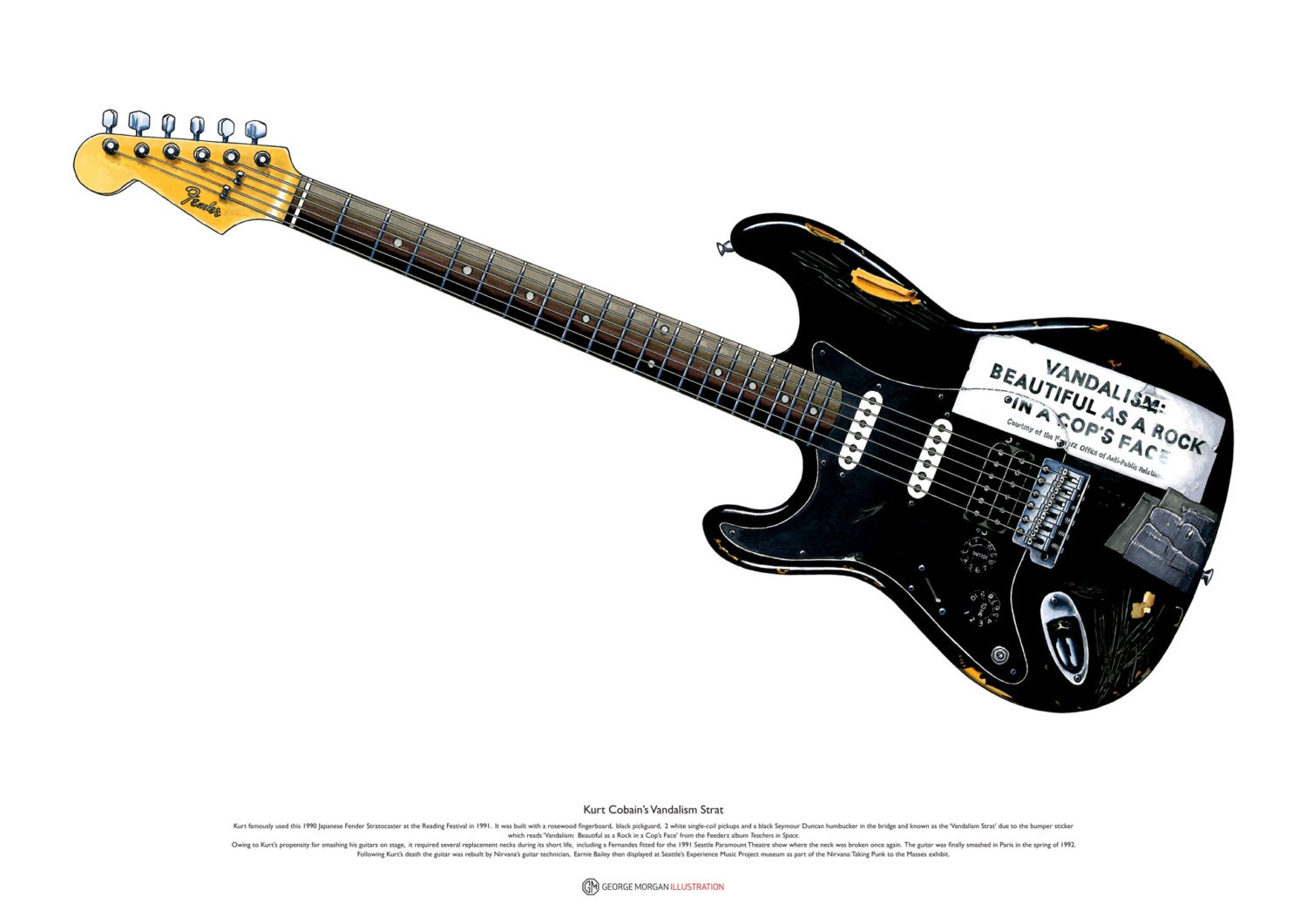 Kurt Cobains Vandalism Stratocaster ART POSTER A2 size