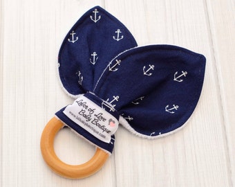 Baby Teething Toy - Baby Montessori Toys - Wooden Toys for Boys - Wood Natural Teether - Anchors - 1521