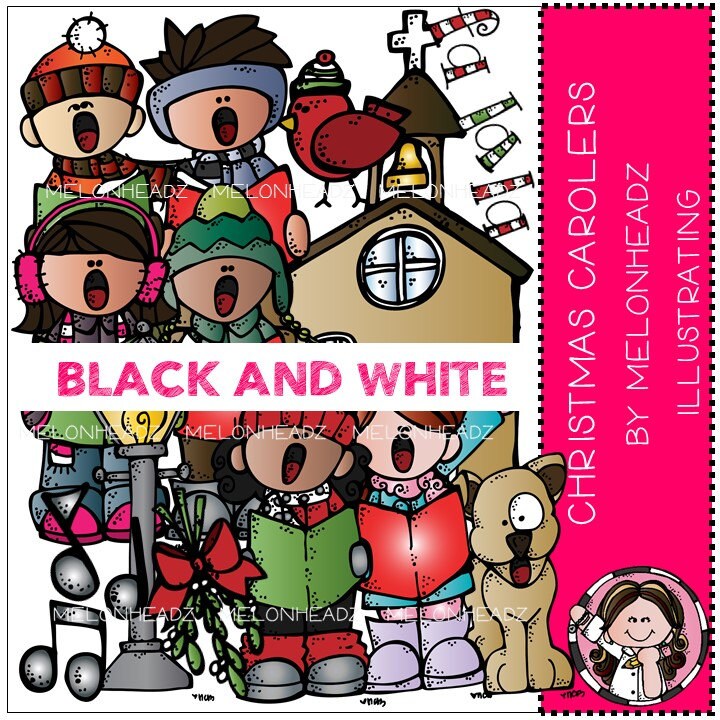 Christmas Carolers clip art BLACK AND WHITE