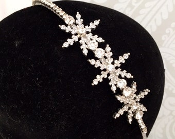 snowflake headpiece wedding headdress diamante tiara crystal headband side tiara