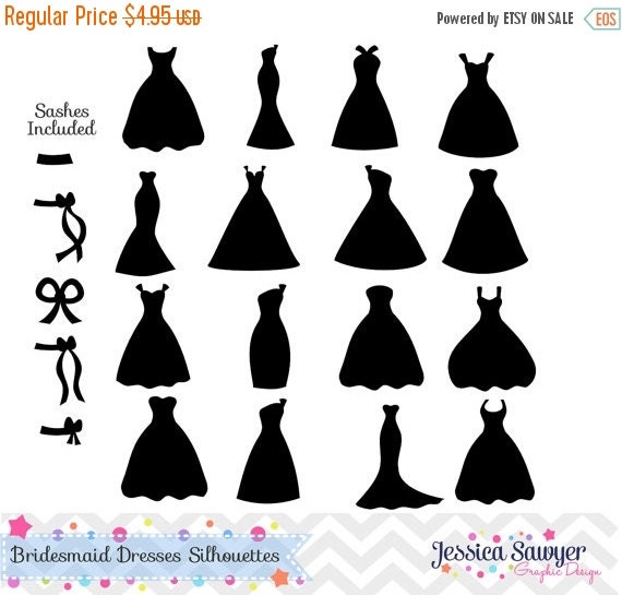 80% OFF - INSTANT DOWNLOAD, bridesmaid dresses silhouettes clipart, silhouette clipart, for greeting cards, announcements, scrapbooking Il_570xn