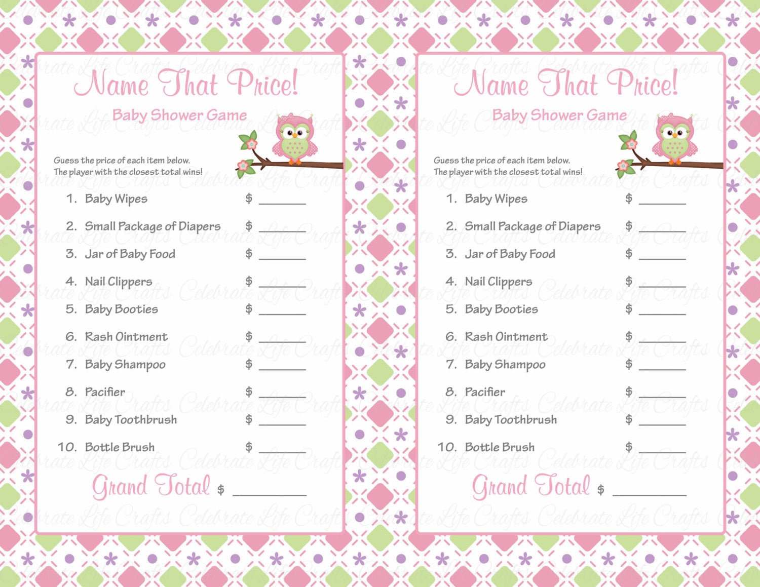 Name That Price Baby Shower Game Baby Girl Printable Baby