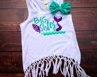 Big Sister Shirt, Big Sis Shirt, Big Sister Mermaid Tank, Big Sister Tank with Bow, Sister shirts, sibling shirts, Fringe Tank {Mermaid}