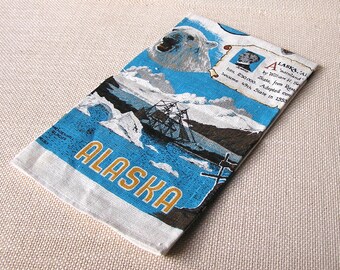 Vintage Alaska Souvenir Linen Tea Towel, R. Batchelder, 49th State, unused