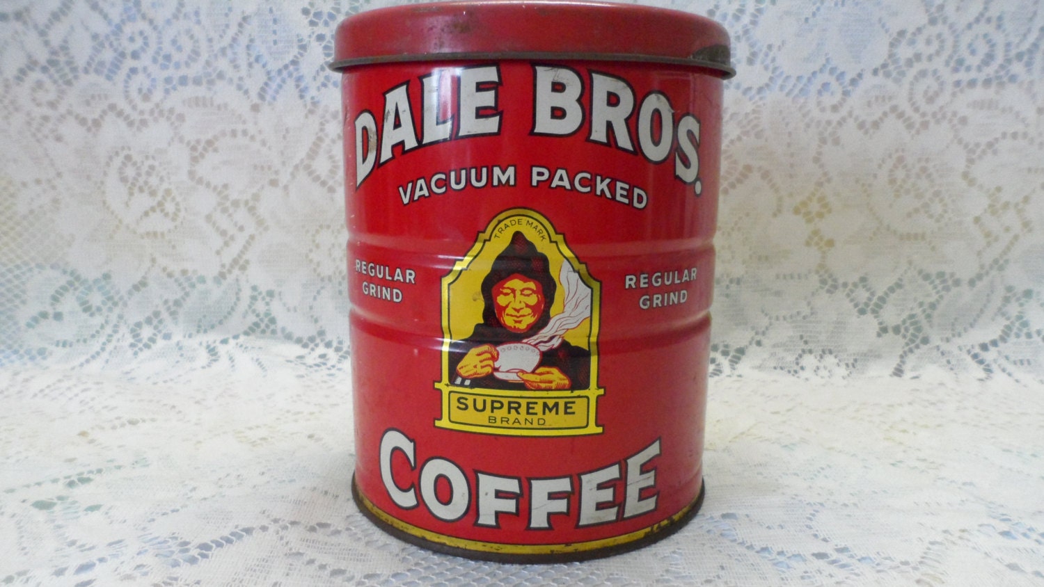 Coffee Tin Vintage Collectible Dale Bros. Fresno California Rare Red