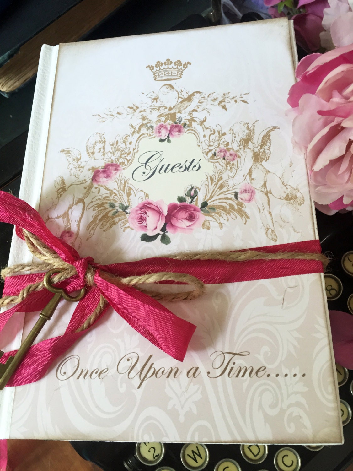 Pink Guest book blank pages featuring pink by shabbyweddingbooks