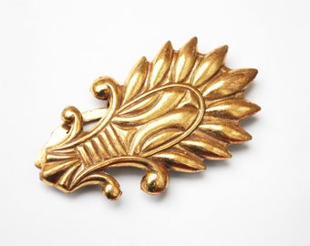 Gold Dress Clip - Art Deco - Fur Clip - Vintage - Art Deco - Wheat Leaf