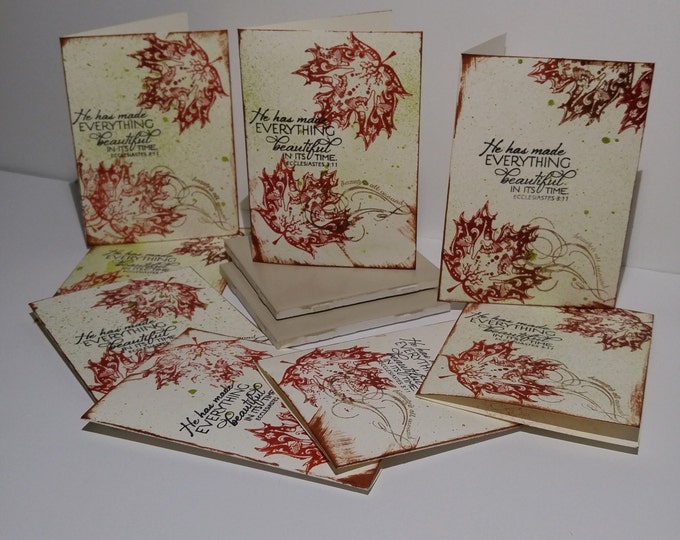 8 Christian Notecards, Handmade, Ecclesiastes 3:11, He has made everything beautiful, autumn leaves, migrating geese, fall #1862