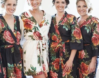 SALE Black Floral Robes, Bridesmaids Robes, Robe, Bridesmaids gift, getting ready robes, baby shower, Bridesmaid Gifts, Bridal Favor Gifts