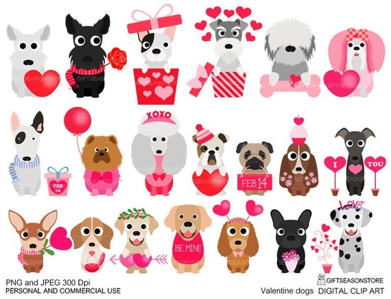 Valentine dogs digital clip art for Personal and Commercial