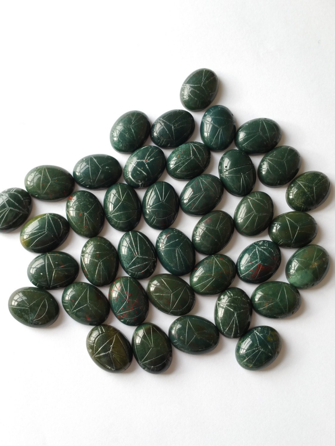 4 Genuine Bloodstone Green Scarab Cabochon Cab Stones 16x12