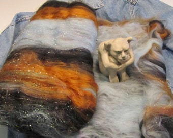 STRANGERS IN the Dark 4.0 oz, spinning fiber, bling batt, Angelina sparkle, felting fiber, art yarn fiber, roving, batt
