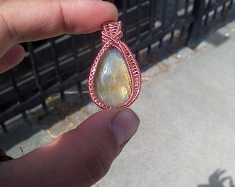 Labradorite Non-tarnish Copper Wire Wrapped Pendant